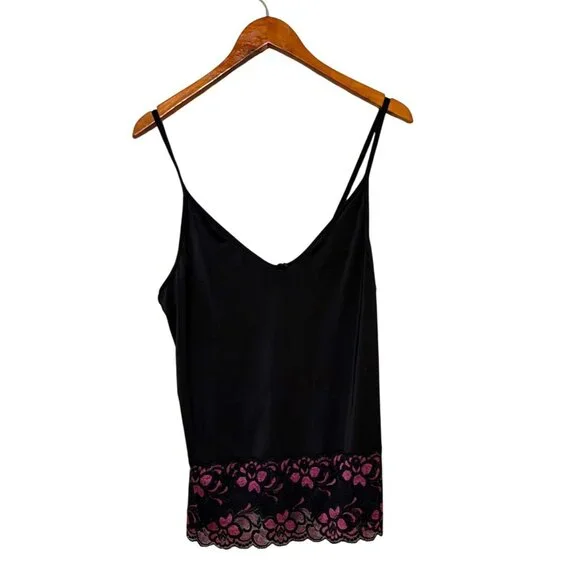 Black Lace Trim Cami Top Floral Pink Accents By Delta Burke slight compression - Picture 1 of 5